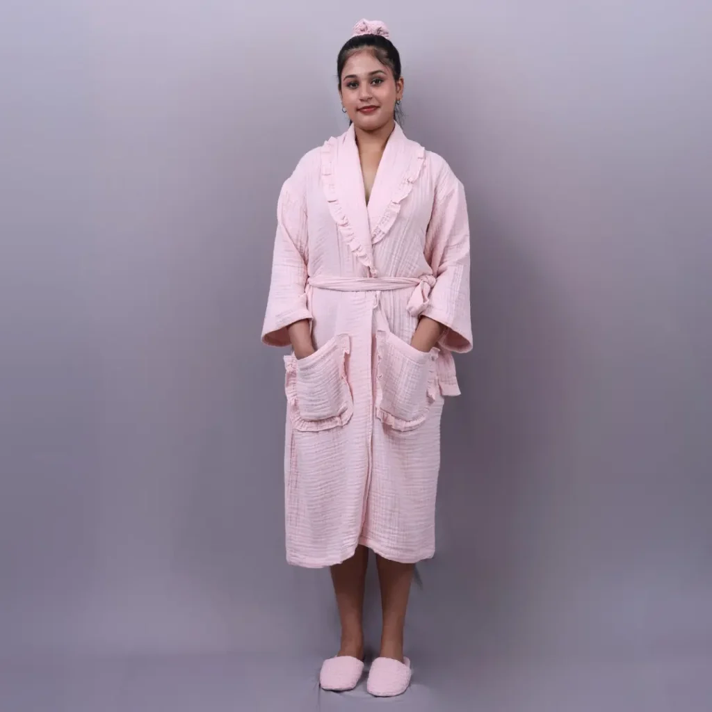 Premium Crinkled Muslin Kimono Bathrobe customized size | bagworld India eco friendly bags and accessories manufacturer