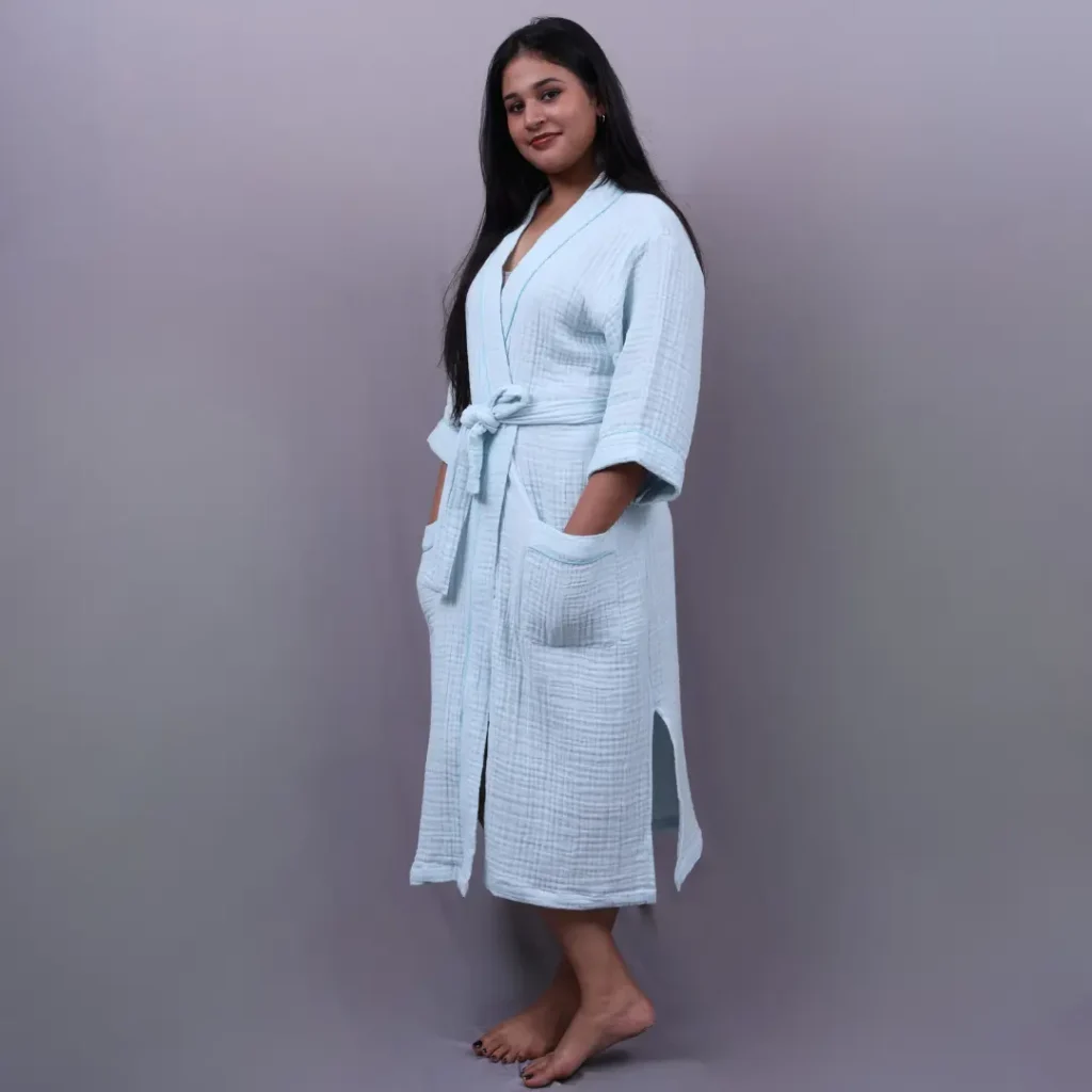 Premium Crinkled Muslin Kimono Bathrobe customized size | bagworld India eco friendly bags and accessories manufacturer