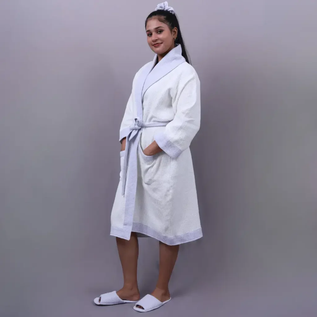 Shawl collar cotton micro waffle Bathrobe customized size | bagworld India eco friendly bags and accessories manufacturer