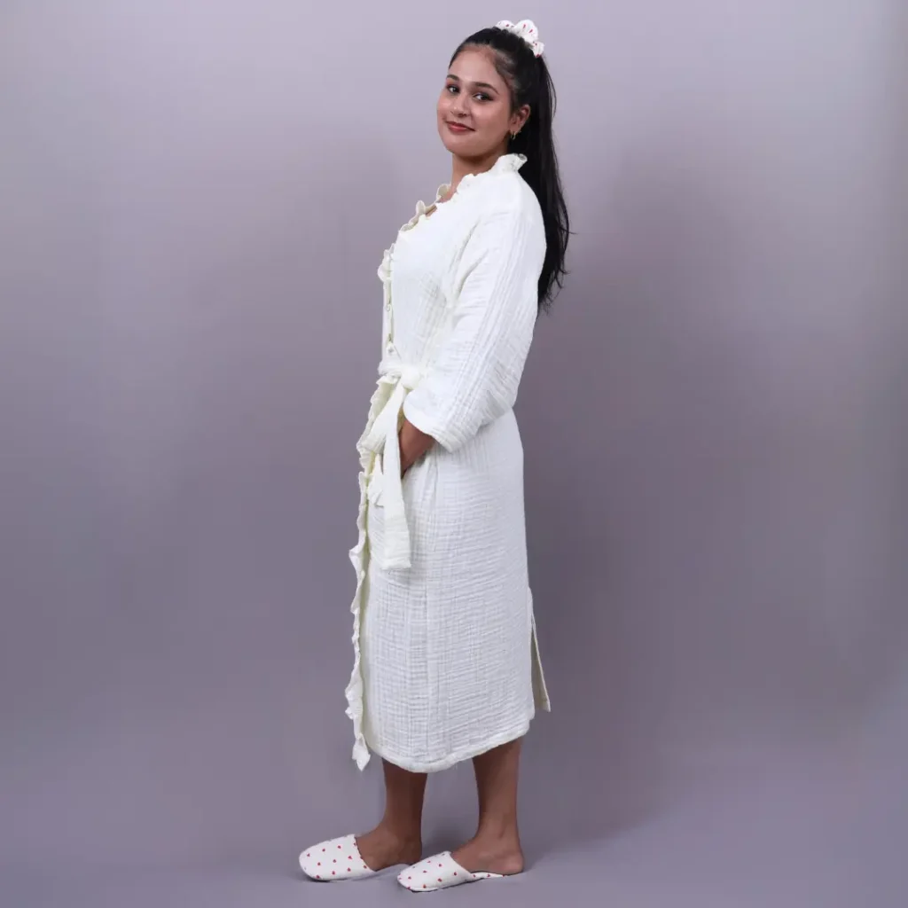 Premium Crinkled Muslin Kimono Bathrobe customized size | bagworld India eco friendly bags and accessories manufacturer