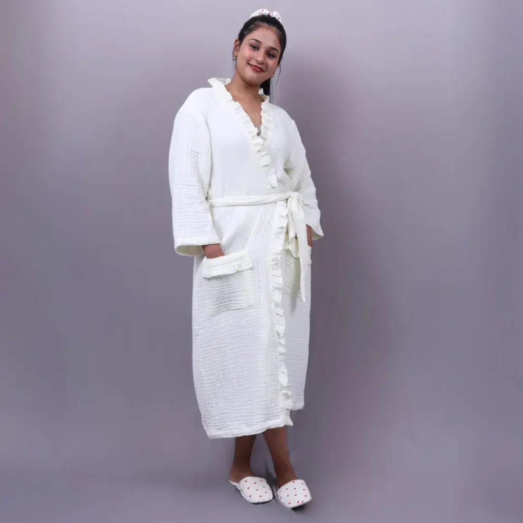 Premium Crinkled Muslin Kimono Bathrobe customized size | bagworld India eco friendly bags and accessories manufacturer