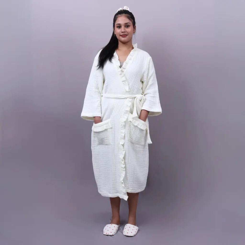 Crinkled Muslin Kimono Bathrobe customized size | bagworld India eco friendly bags and accessories manufacturer